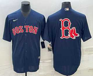 Men%27s Boston Red Sox Big Logo Navy Blue Stitched MLB Cool Base Nike Jersey